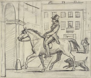 En elsker rir med et selvtilfreds smil forbi donnaens vinduer av Wilhelm Marstrand