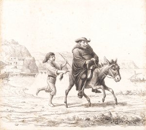 En munk som rir på et esel etterfulgt av en italiensk gutt av Wilhelm Marstrand