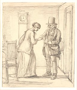 En ung dame mottar et brev fra postmannen av Wilhelm Marstrand