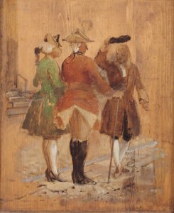 Holberg går ut av veien for Jacob von Thyboe og Jean de France av Wilhelm Marstrand