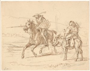 Mens Sancho ser på, angriper Don Quixote av Wilhelm Marstrand