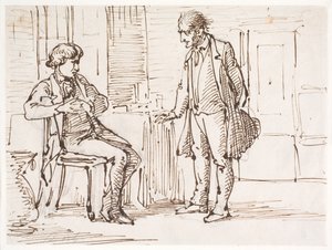 Samtale mellom en sittende yngre mann og en stående eldre mann av Wilhelm Marstrand