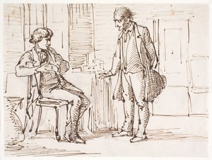 Samtale mellom en sittende yngre mann og en stående eldre mann av Wilhelm Marstrand