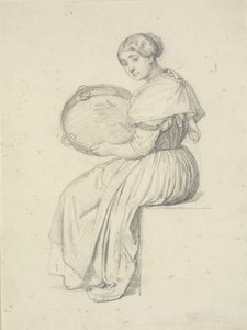Sittende kvinne med tamburin av Wilhelm Marstrand