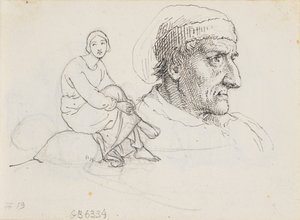 Studiehode og sittende kvinne av Wilhelm Marstrand