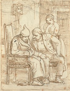 To menn i samtale, det gamle fjernsynet. med nattcaps. Også en kvinne av Wilhelm Marstrand
