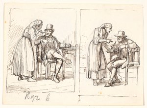 To scener med en italiensk kvinne som snakker med en eldre mann av Wilhelm Marstrand