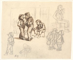 Gleden ved tobakk. Røykende gutter. av Wilhelm Marstrand