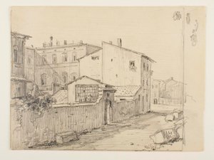 Vicolo delle Colonette di Barberini og Thorvaldsens små atelierer foran Palazzo Barberini av Wilhelm Marstrand