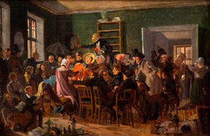 Scene fra en auksjon, 1835. av Wilhelm Nicolai Marstrand