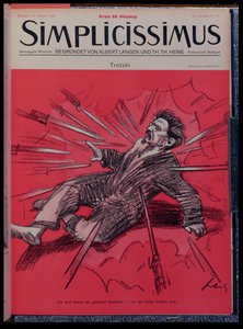 Karikatur av Leon Trotsky (1879-1940) under angrep, fra magasinet 