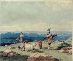 Jeger med melkepike og barn på Hirschberg av Wilhelm von Kobell