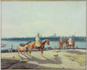 Ryttere på bredden av Isar foran München av Wilhelm von Kobell