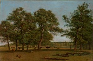 Weideauen nær Dietramszell (beitelandskap med gamle eiker) av Wilhelm von Kobell