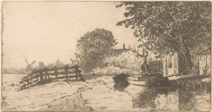 Hus på vannet i Binckhorst i Haag av Willem Adrianus Grondhout (signed by artist)