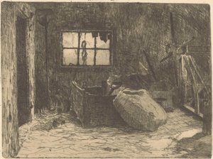 Interiør i en låve av Willem Adrianus Grondhout (signed by artist)