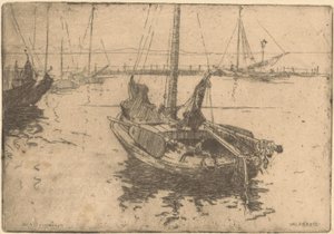 Lemmere i havnen i Volendam av Willem Adrianus Grondhout (signed by artist)