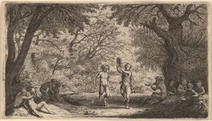 Bacchanal med et dansende par i sentrum. av Willem Basse