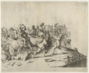 Kamp mellom ryttere og fotsoldater av Willem Basse