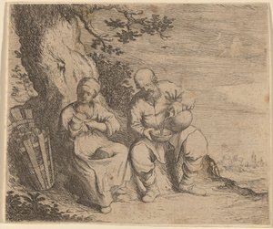 Bondepar som sitter under et tre, ca. 16301660.