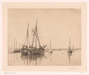 Havn med fortøyd ketch Haven, Norderney (original tittel)