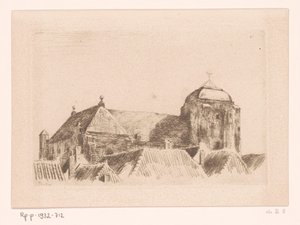 Utsikt over den store kirken i Veere Skip på tårnet, Veere (original tittel) av Willem Bastiaan Tholen