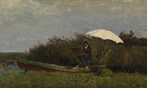 Maleren Gabriël arbeider i en båt, 1882