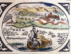 Brasil, utsikt over Pernambuco (Recife), Atlas av W. G. Blaeu, Amsterdam 1600. av Willem Blaeu