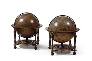 Store par bibliotekkloder, den jordiske 1645/48, den himmelske etter ca. 1630 av Willem Blaeu