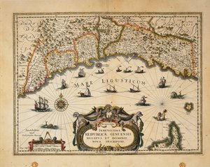 Kart over hertugdømmet Monferrato, av Willem Blaeu Gravering fra regionene i Italia av Willem Blaeu