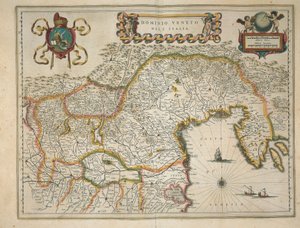 Kart over venetiansk domene, fra Regionum Italiae av Willem Blaeu, gravering av Willem Blaeu