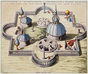 Stelleburgum sive Observatorium Subterraeum, underjordisk astronomisk observatorium ved Stjerneborg (Stjerneslottet), designet av Tycho Brahe (1546-1601) på øya Hven, Danmark, tegning av Willem Blaeu, ca 1595. av Willem Blaeu