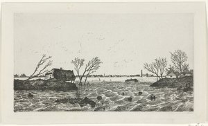Dikebrudd ved Dreumel, 1855 av Willem Gruyter jr.