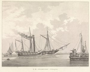 Hjuldamper på en kai Z.M. Steamship Curaçao (tittel på objekt)
