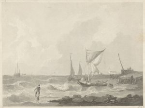 Fiskebåter ved et havnehode av Willem Hendrik Hoogkamer