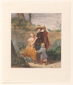 En far med to barn ved morens grav av Willem Hendrik Schmidt