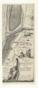 Beleg van Schenckenschans (høyre side), 1635 Belegeringe van Schencken-Schans, Met alle de nieuwe Forten ende approachs / le Siege du Fort de schinc, Avecq toutes les Nouvelles Fortifications et Approches (tittel på objekt)