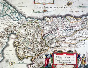 Kart over Det hellige land, utgitt i Amsterdam, 1629 (fargegravering)