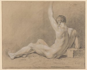 sittende naken mann, sett bakfra (1. premie 1769)