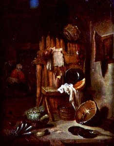 Et kjøkkeninteriør (olje på lerret) av Willem Kalf