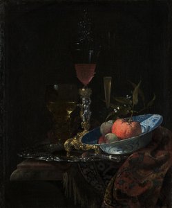 Vinglass og en skål med frukt, 1663 av Willem Kalf