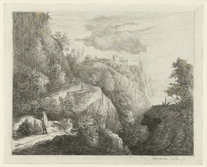 Fjelllandskap med hvilende figurer i siden av veien av Willem Matthias Jan van Dielen