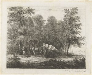 Landskap med en mann med fullastet vogn og en spennet hest av Willem Matthias Jan van Dielen