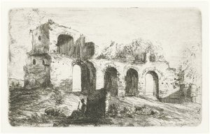 Sørlandskap med ruin og gjeter med storfe av Willem Matthias Jan van Dielen