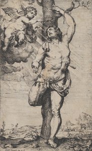 The Martyrium of Saint Sebastian, med engler som kronet ham øverst til venstre, ca. 1620-32.. av Willem Panneels