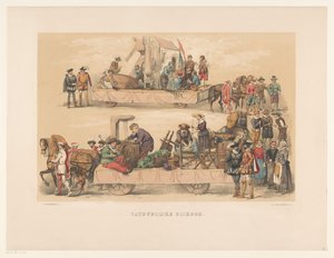 Femte gruppe av maskerade i Utrecht i 1856 Naturressurs (tittel på objekt) Vårt hjemland omkring midten av 1600-tallet, foreslått av H.H. studenter, medlemmer av Mutua Fides, i feiringen av 220-årsjubileet til Utrechtsche Hoogeschool,