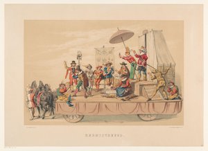 Sjette gruppe av maskerade i Utrecht i 1856 God jul (tittel på objekt) Vårt hjemland omkring midten av 1600-tallet, foreslått av H.H. studenter, medlemmer av Mutua Fides, i feiringen av 220-årsjubileet til Utrechtsche Hoogeschool, den 25.