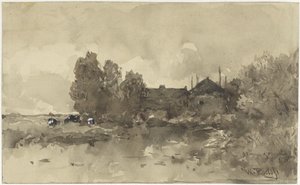 Landskap med gård av Willem Roelofs (I)