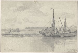 Fiskebåter i et landskap i Papendrecht