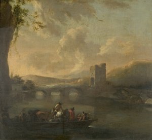 A Ferry Boat Crossing a River, ca. 1640 (olje på lerret lagt på panel)